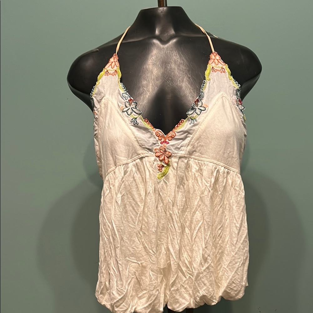 Free People Embroidered White Halter Top